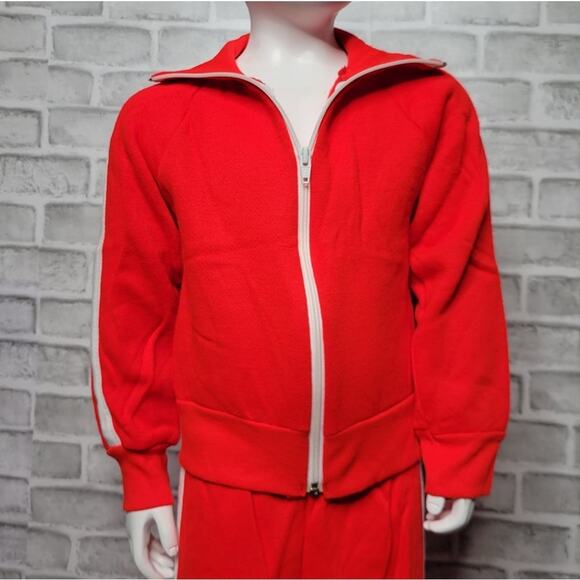 Vintage 80s Kids Red w/ White Stripe Tracksuit 2 Piece Set, Size Small 4/5 - Picture 5 of 8